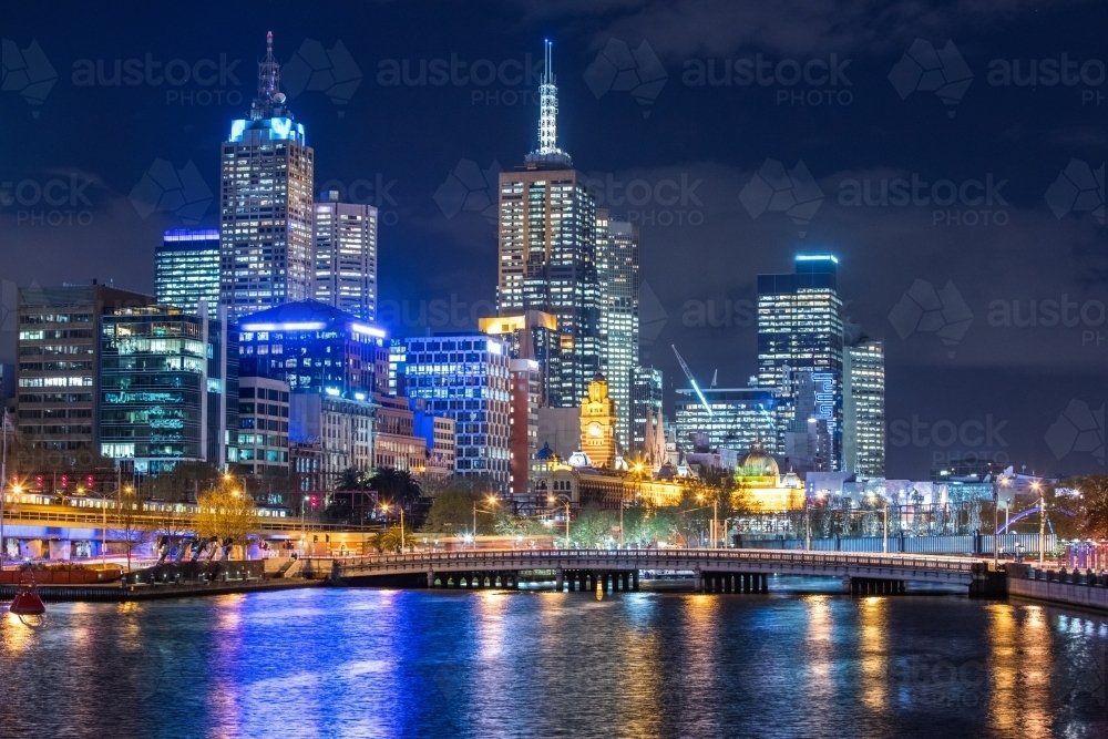 Melbourne Australia skyline city lights and Yarra River